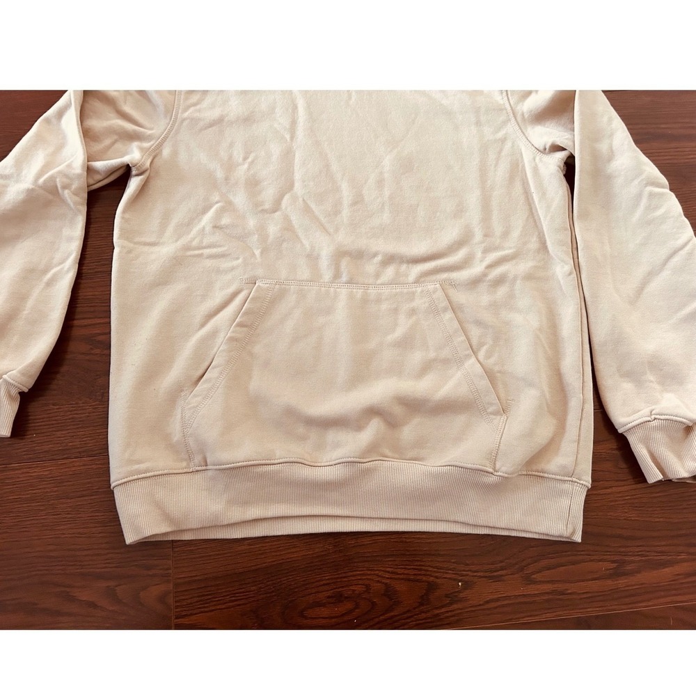 H & M Relaxed Fit Hoodie Mens M Medium Beige Tan Pullover Sweatshirt College - Picture 3 of 11